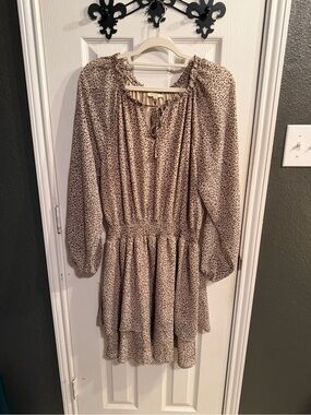 Kori Beige and Brown Leopard-Print Tiered Dress